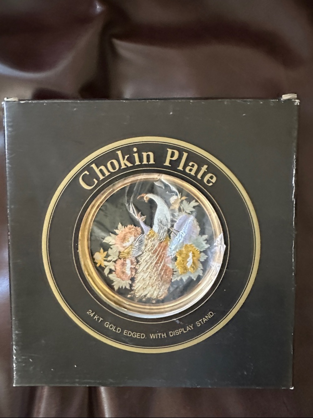 New Vintage 24KT Gold Edged Japanese The Art of Chokin Plate With Display Stand